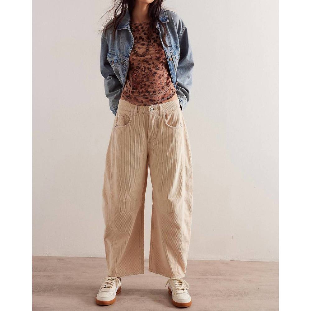 NWOT FREE PEOPLE good luck cord barrel jeans in crystal grey